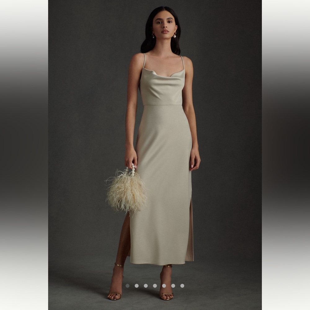 BHLDN Cali Satin Cowl-Neck Midi Slip Dress